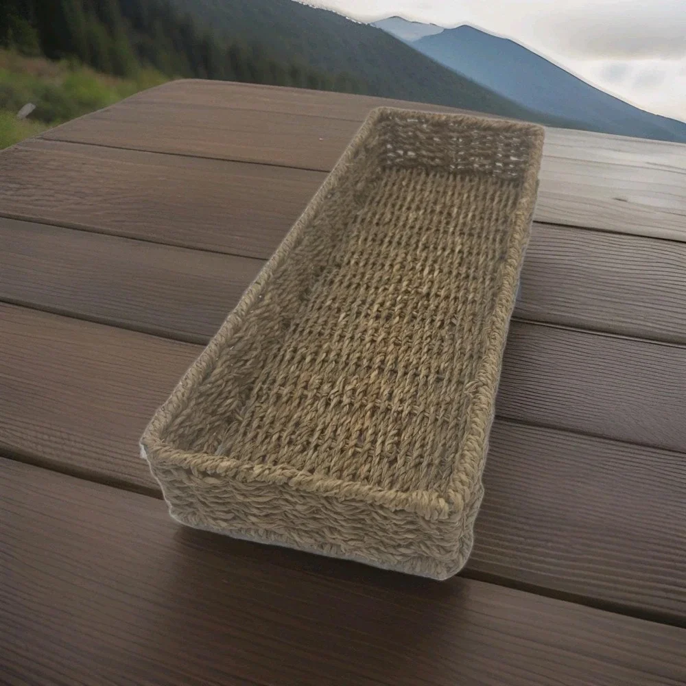 Natural Seagrass Storage Baskets, Rectangle Tray, Container, Toilet Top Tray